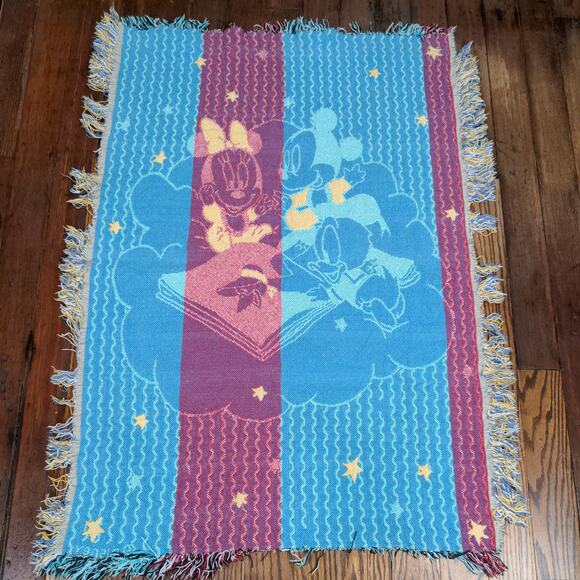 Disney Baby Blanket Knit Multi Size 42x30 Tasseled Mickey Minnie Donald - Picture 7 of 7